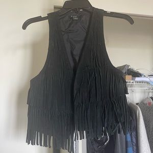 Black Fringe (artificial Suede) Vest - forever 21